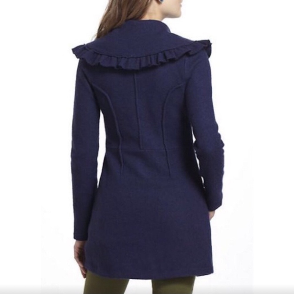Anthropology HWR Herlev‎ Wool Navy Ruffled Long Coat/Jacket Medium